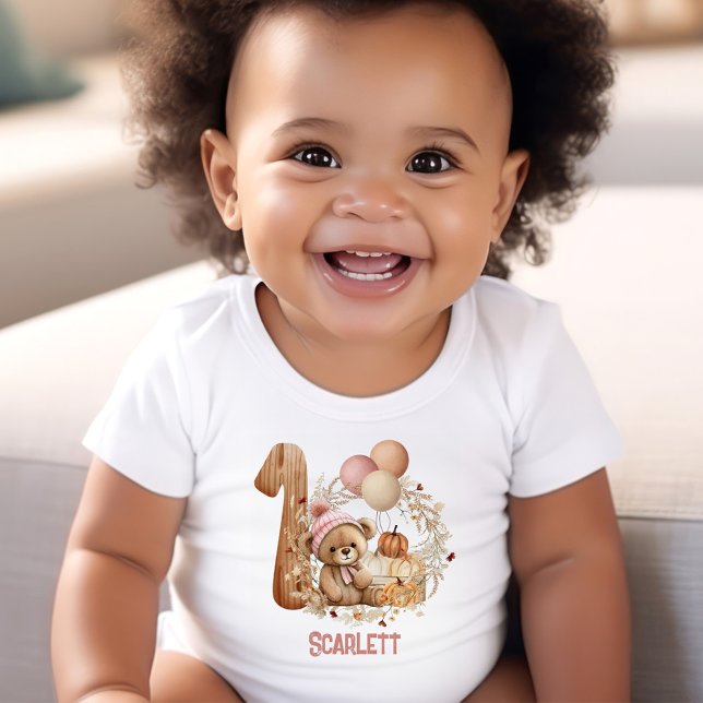 Body Teddy Bear Fall Beary 1er Birthday Girl (Teddy Bear Fall Beary 1st Birthday Girl Baby Bodysuit)