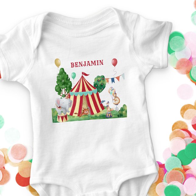 Body Tente de cirque et carnaval Animaux 1er anniversai (Circus Themed baby bodysuit personalized with baby's name)