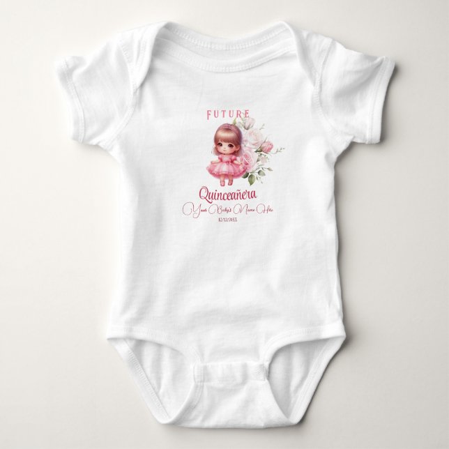 Body Tenue de Bébé pour Future Quinceañera – Robe Rose  (Devant)