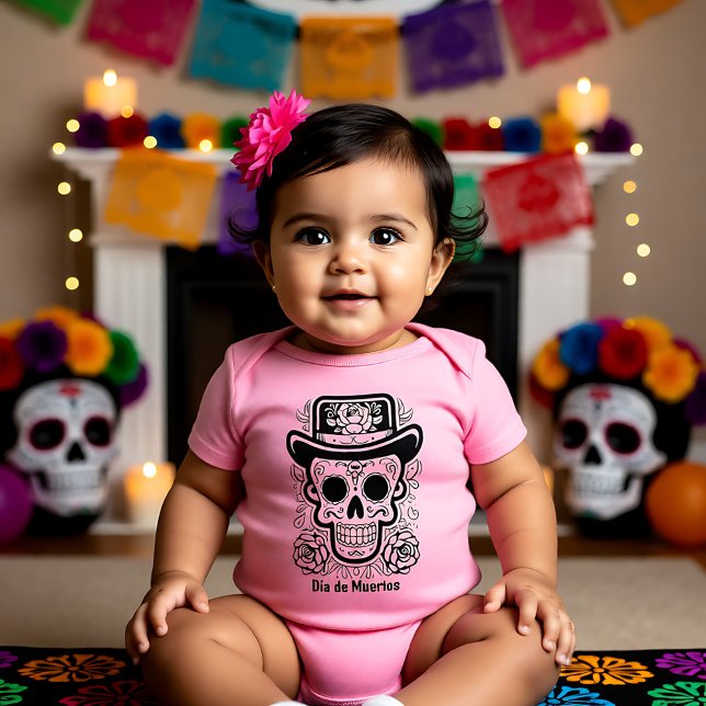 Body Texte personnalisé 💀 B/W (coloriez votre propre c (Custom text 💀 BW (color your own) Día de Muertos Baby Bodysuit)