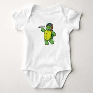 Body Tortue comme pilote avec avion en papier