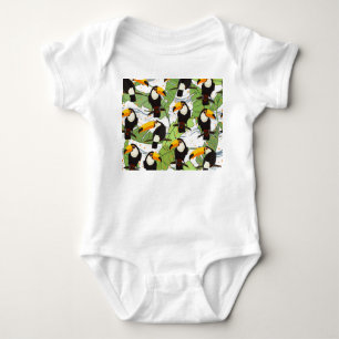 Body Toucan tropical, palmiers verts, motif vintage.