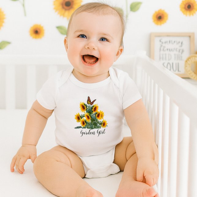 Body Tournesol jaune "Garden Girl" (Sunshine and giggles! This happy little Garden Girl blooms bright in her sunflower-themed crib. 🌻)