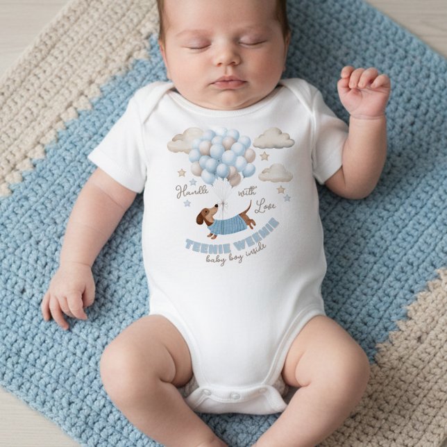 Body Tout petit nouveau-né garçon (Teenie Weenie baby boy bodysuit. Dachshund and balloons design in blue and beige)