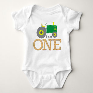 Body Tracteur Vert Jaune Bois 1er Anniversaire