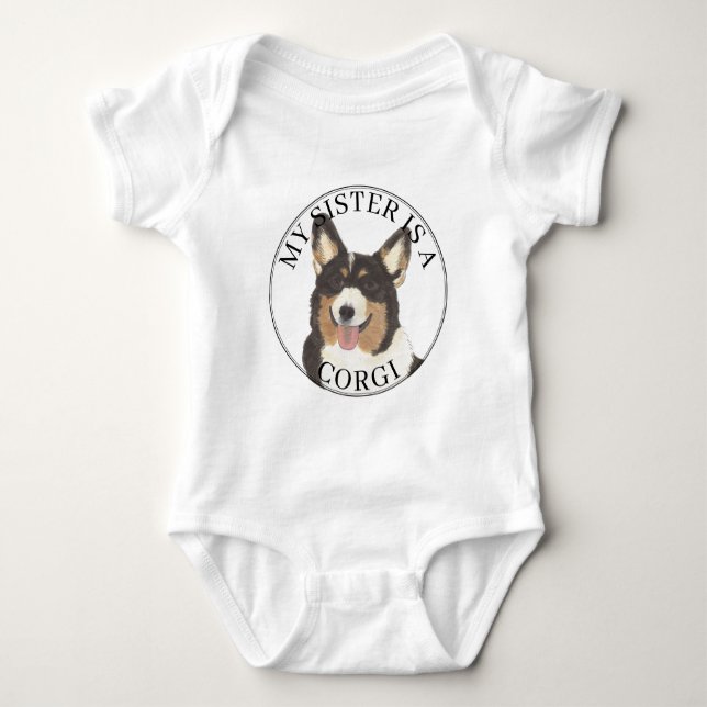 Body Tricolore Corgi à tête noire Grande Sœur (Devant)