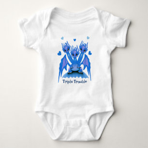 Body Triple Trouble Adorable Dragon Bleu à Trois Têtes