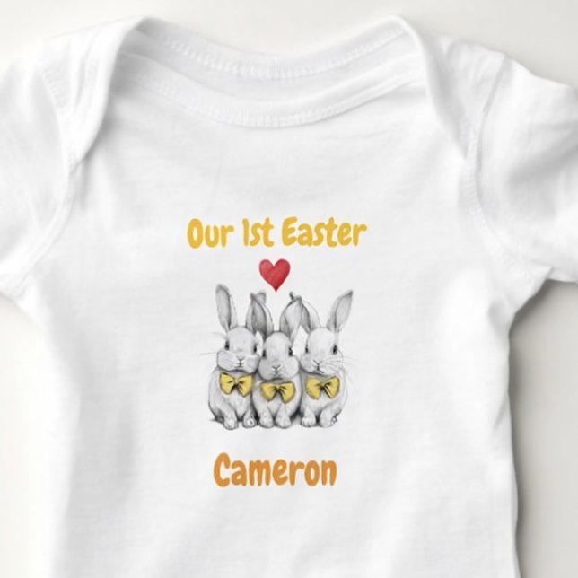 Body Triplets 1st Easter Outfit, Bunnies, Personalized  (cute outfit for triplets 1st Easter with name)