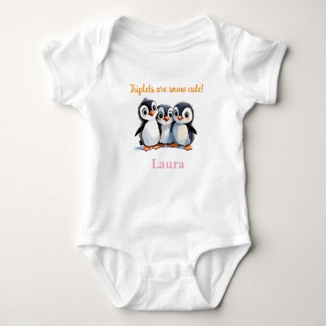 Body Triplets Baby shower Cadeau, Pingouins, Avec Noms, (Devant)