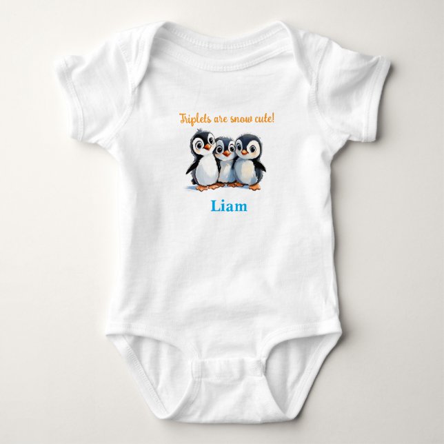 Body Triplets Baby shower Cadeau, Pingouins, Avec Noms, (Devant)
