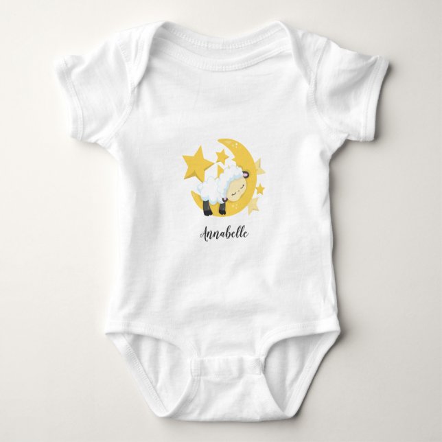 Body Tutu Lune Étoiles & Agneau Bébé Monogramme (Devant)