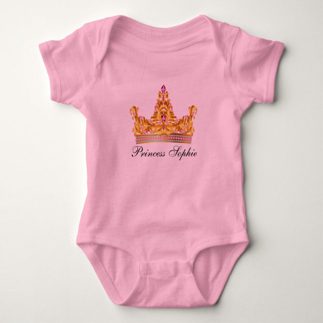 Body Tutu Onsie de bébé de princesse Gold Tiara Pink (Devant)