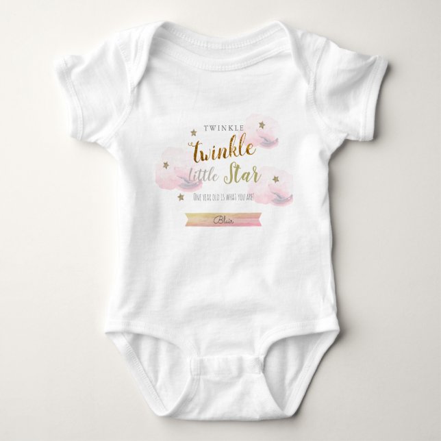 Body Twinkle Twinkle Little Star Rose 1er anniversaire (Devant)