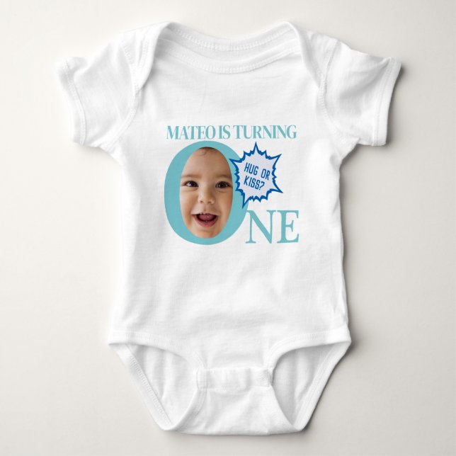 Body UN ! mignonette visage bébé rompers | bleu clair (Devant)