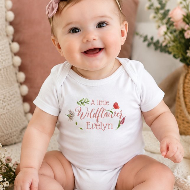 Body une petite fille bébé fleur sauvage  (wildflower baby clothes watercolor baby girl first boho cute pink baby shower  blush flowers boho)