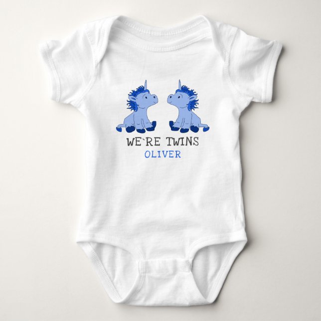 Body Unicorn Twin Boys Baby Bodysuit avec nom (Devant)