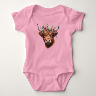 Body Vache des hautes terres mignonne, florale/printani