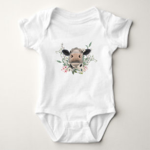 Body vaches nez baiser fleurs aquarelle gris animal de 