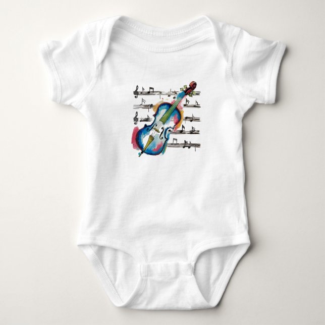Body Watercolor Violin Baby Jersey Romper (Devant)