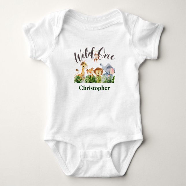 Body Wild One Baby Animals Baby 1st Birthday Cadeau (Devant)