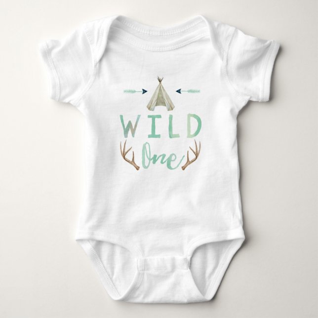 Body Wild One Tribal Teepee Blue Baby Boy Bodysuit (Devant)