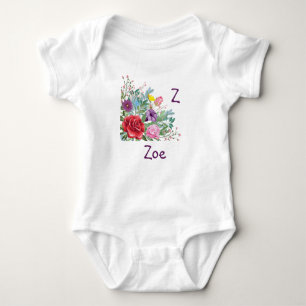Body Z Zoe Personnaliser Nom initial, Fleurs Roses
