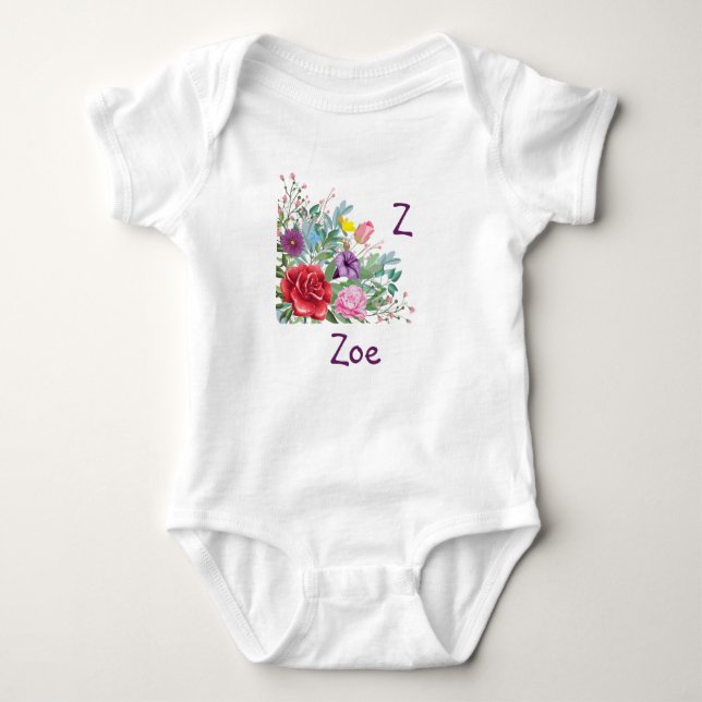 Body Z Zoe Personnaliser Nom initial, Fleurs Roses (Devant)