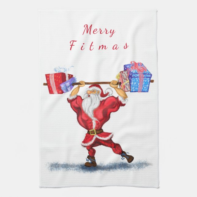 Bodybuilder Père Noël Drôle Noël Serviette de cuis (Vertical)