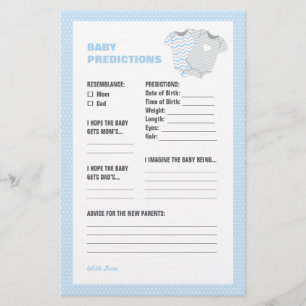 Bodysuit Baby shower Baby Predictions Card - bleu