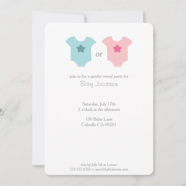 Bodysuit Bébé bleu et rose Baby Reveal Invitation (Devant)