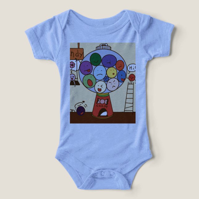 « Bodysuit bleu pour bébé avec illustrations de ba (Design Recto)