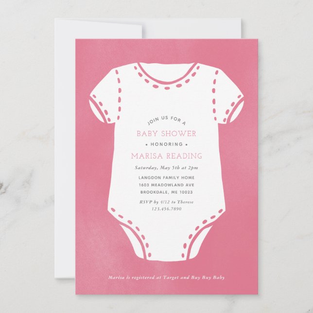 Bodysuit rose minimaliste Baby shower Invitation (Devant)