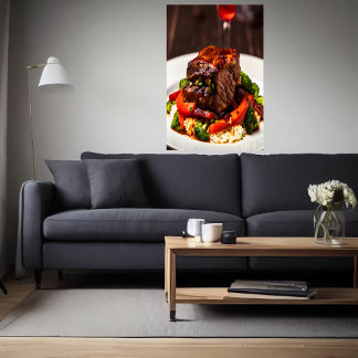 Boeuf avec riz et légumes | AI Art Poster