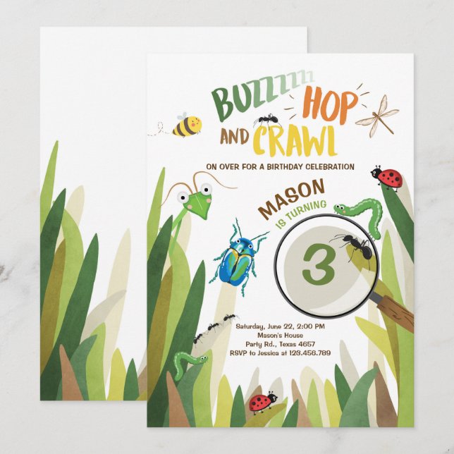 Bogue Invitation Anniversaire Insect Bugs Bogue (Devant / Derrière)