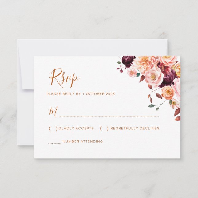 bohème automne fleuri mariage rsvp carte (Devant)