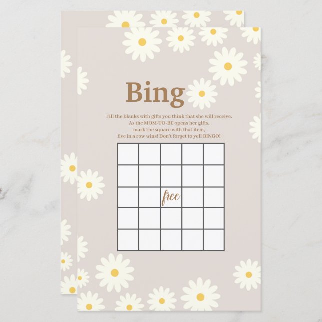 Bohème blanc marguerite Aquarelle Bingo Jeu (Devant / Derrière)