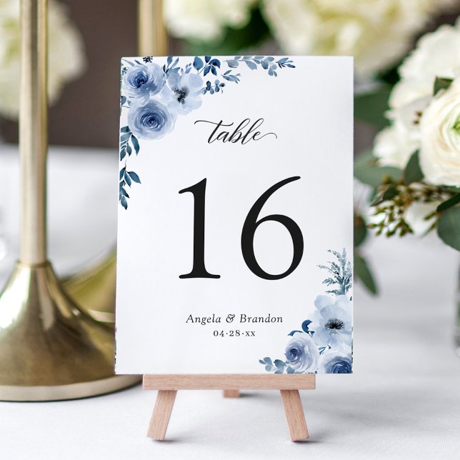 Bohème Dusty Blue Floral Mariage Numéro de table (Créateur téléchargé)