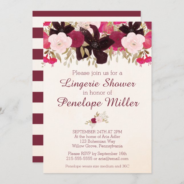 Bohème Floral Lingerie Douche Invitation (Devant / Derrière)
