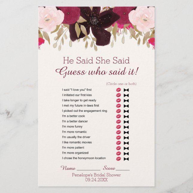 Bohème Floral Mariage Mot Recherche Jeu de douche (Devant)