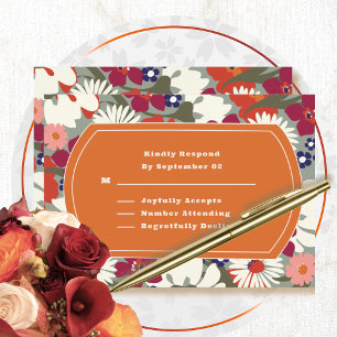 Bohème Floral Orange Vert Retro Mariage RSVP