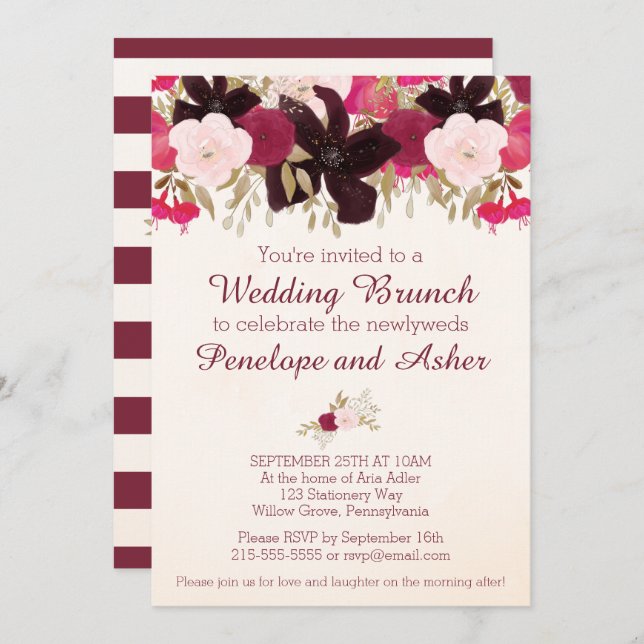 Bohème Floral Post Mariage Brunch Invitation (Devant / Derrière)