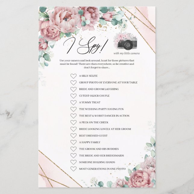 Bohème floral roux eucalyptus cadre or I Spy (Devant)