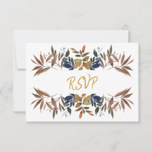 Bohème Foliage Bleu Beige Or Mariage Carte RSVP
