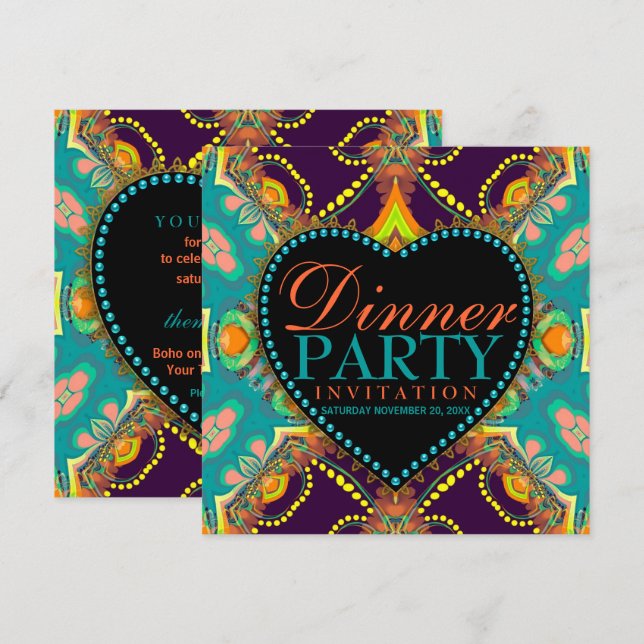 Bohême Hippie Batik Dîner Invitations (Devant / Derrière)