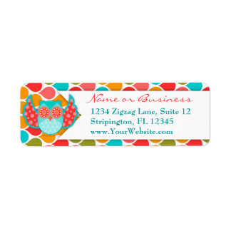 Boheme Owl Turquoise & Red Ribbon Étiquette