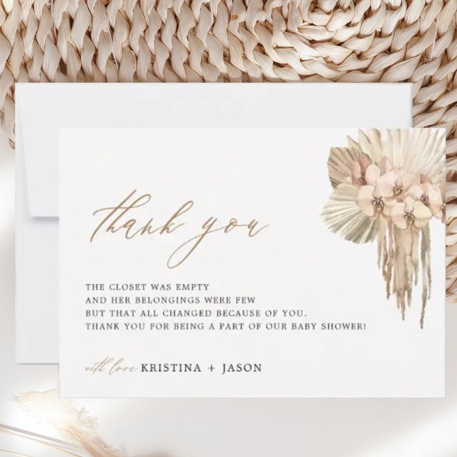 Bohême Pampas Grass Baby shower Merci Cartes (Créateur téléchargé)