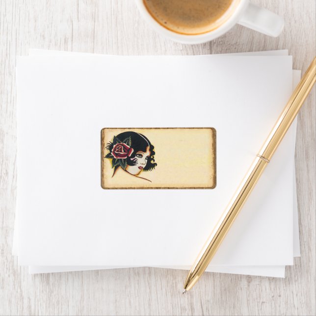 Bohème Vintage fille bois Étiquette de adresse aju (En situation)