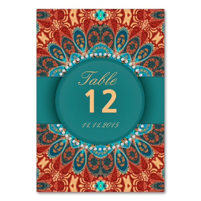 Bohemian Batik Mariage Numéro de table Cartes post (Par défaut)