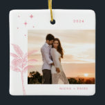 Bohemian Beach Palm Tree Photo Ornement en céramiq<br><div class="desc">Palmier de plage bohème et étoiles,  ornement photo de vacances en rose pétale doux.</div>