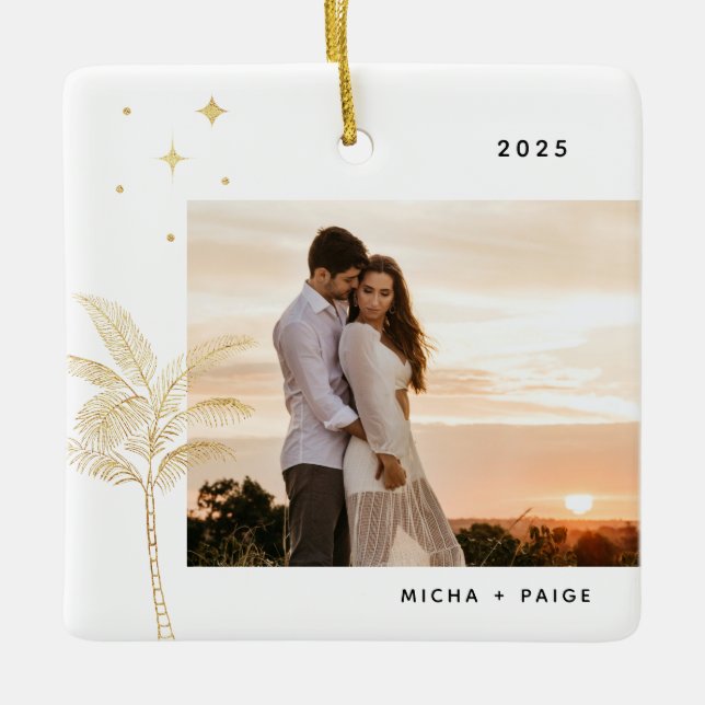 Bohemian Beach Palm Tree Photo Ornement en céramiq (Devant)